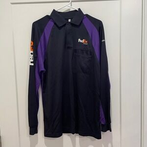 FedEx Ground Long Sleeve Polo Shirt Mens Medium Stan Herman Black Purple Uniform